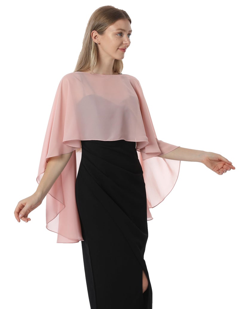 Hotshawl Capelets for women Chiffon Cape Shawls and Wraps for Evening Dress Wedding Capes Cover Up (Rose Gold) - Image 5